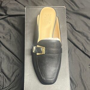 Naturalizer Black Loafers with Gold Buckle